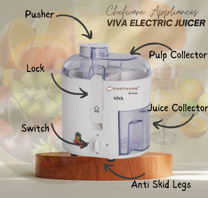 Chefware Appliances Viva Electric Juicer, 100% Pure Copper Motor, White, 450 Watt