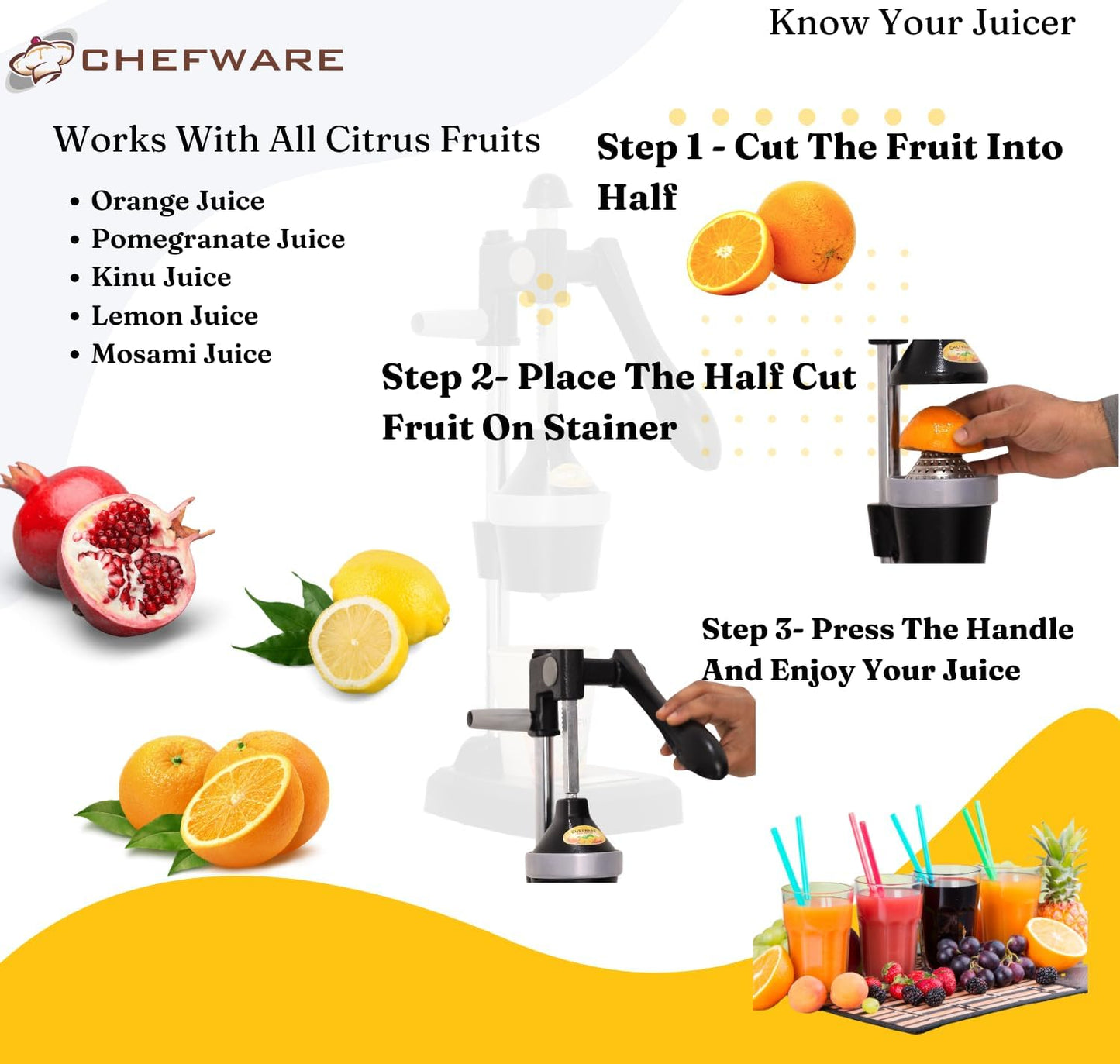 Chefware Deluxe Aluminum Hand Press Juicer – Antique Silver | Made in India