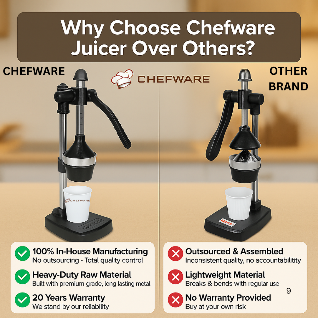 Chefware Deluxe Black Juicer – Aluminum Hand Press for Citrus Fruits & Vegetables | Big Size | Made in India