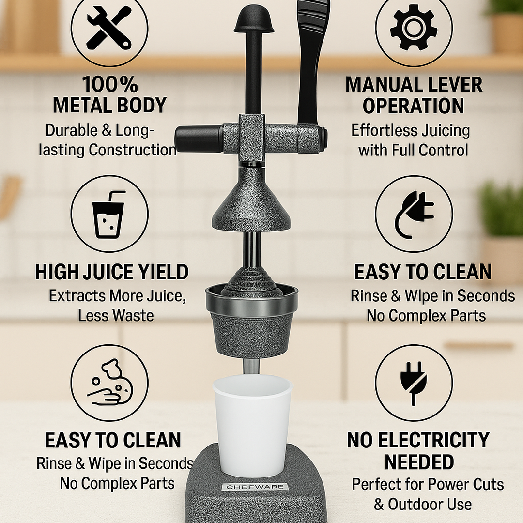 Chefware Juice Pro – Aluminum Hand Press Juicer for Fruits & Vegetables | Made in India | Antique Silver