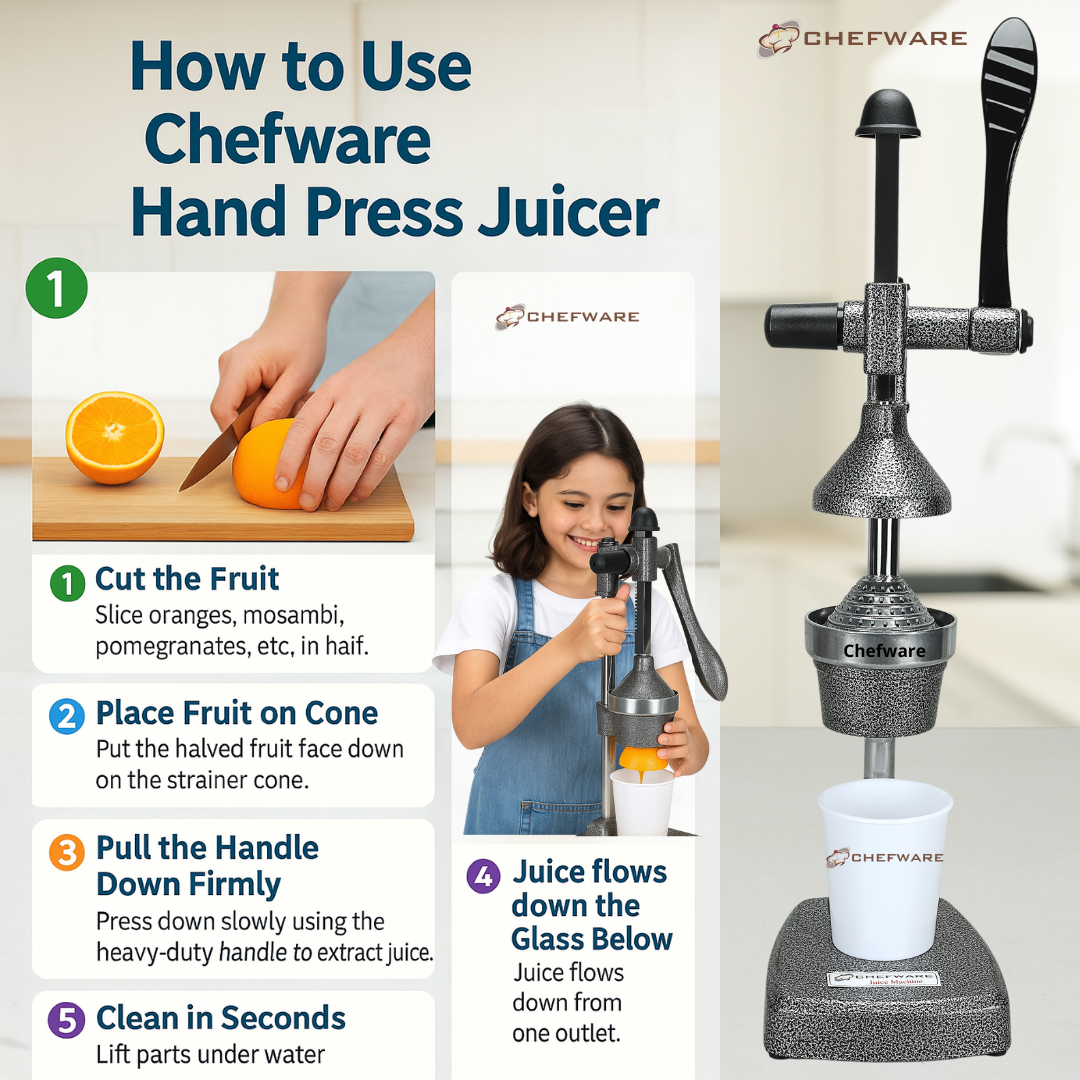 Chefware Juice Pro – Aluminum Hand Press Juicer for Fruits & Vegetables | Made in India | Antique Silver
