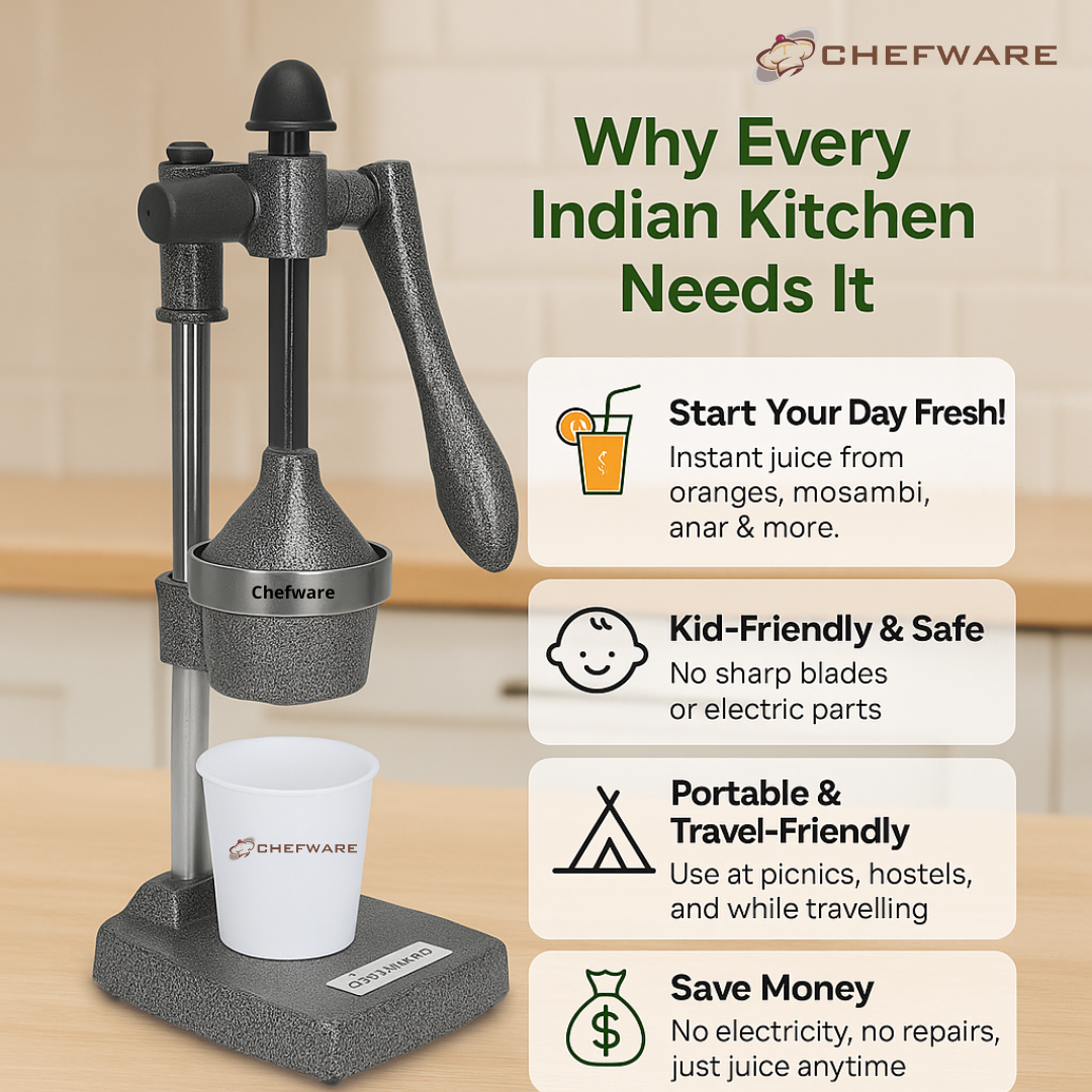 Chefware Juice Pro – Aluminum Hand Press Juicer for Fruits & Vegetables | Made in India | Antique Silver