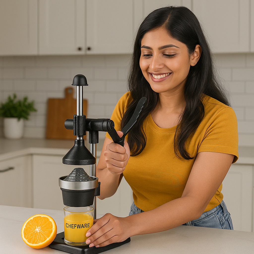 Chefware Deluxe Black Juicer – Aluminum Hand Press for Citrus Fruits & Vegetables | Big Size | Made in India