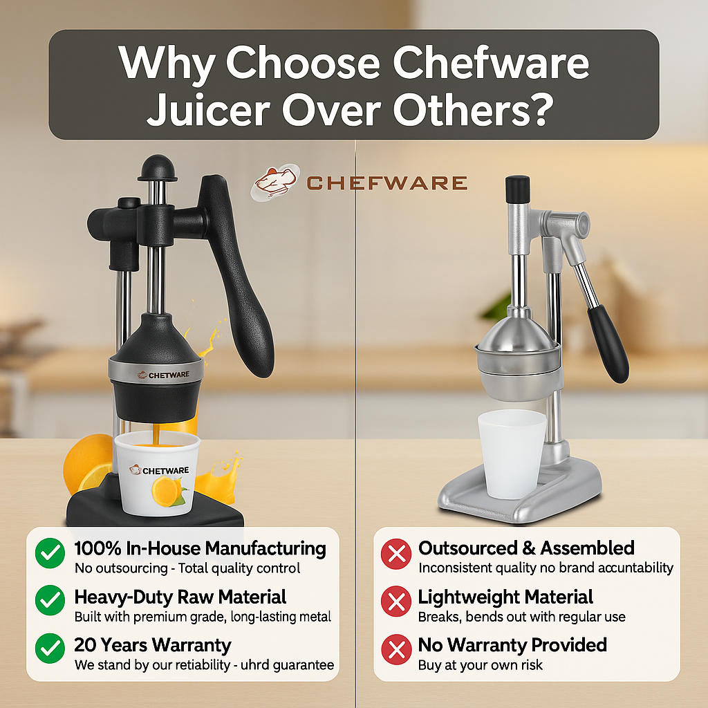 CHEFWARE Juice Pro – Heavy-Duty Aluminum Hand Press Juicer (Black, Made in India)