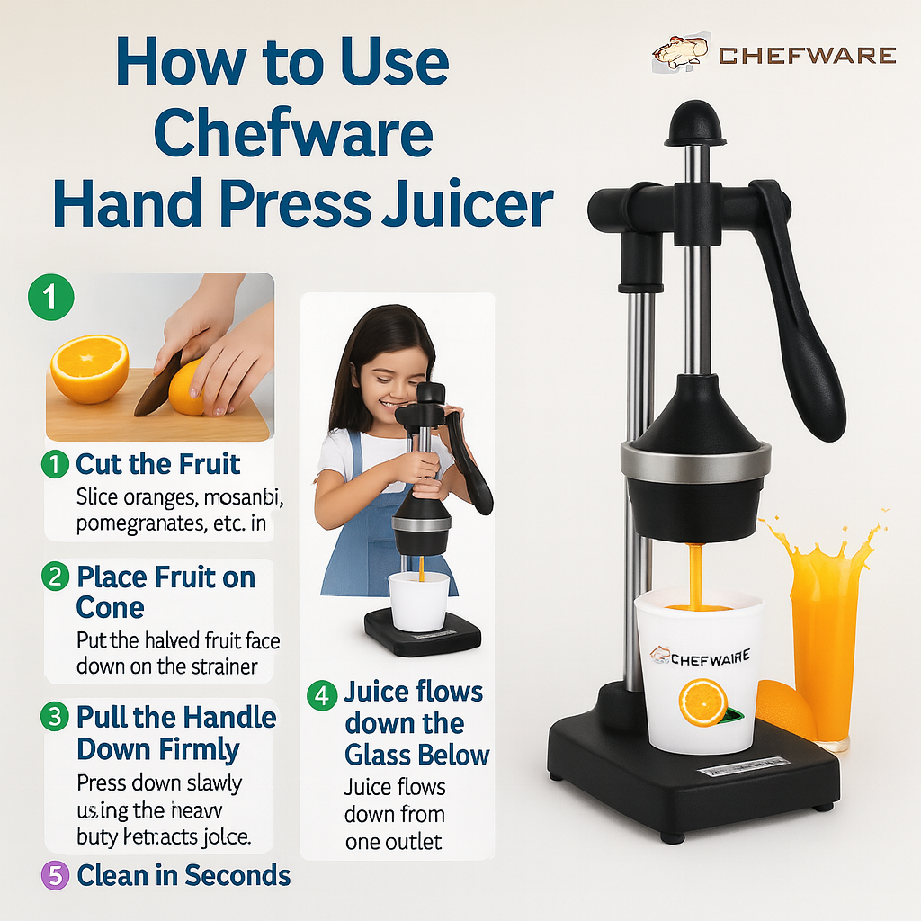CHEFWARE Juice Pro – Heavy-Duty Aluminum Hand Press Juicer (Black, Made in India)