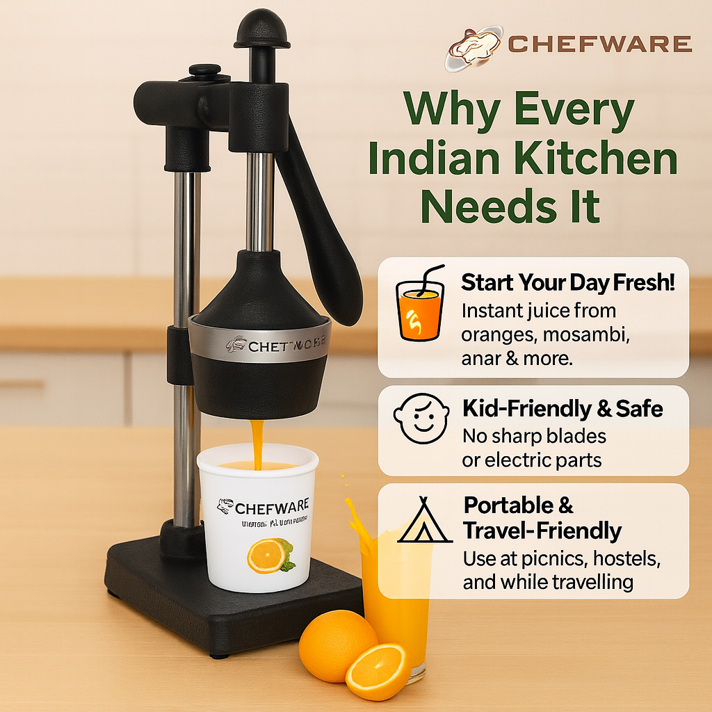 CHEFWARE Juice Pro – Heavy-Duty Aluminum Hand Press Juicer (Black, Made in India)