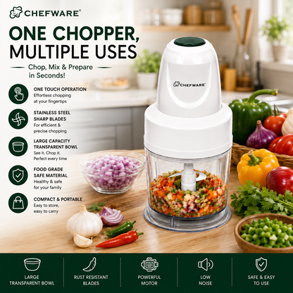 Chefware Corel One-Touch Electric Mini Chopper for Kitchen | Vegetable, Fruit & Nut Chopper