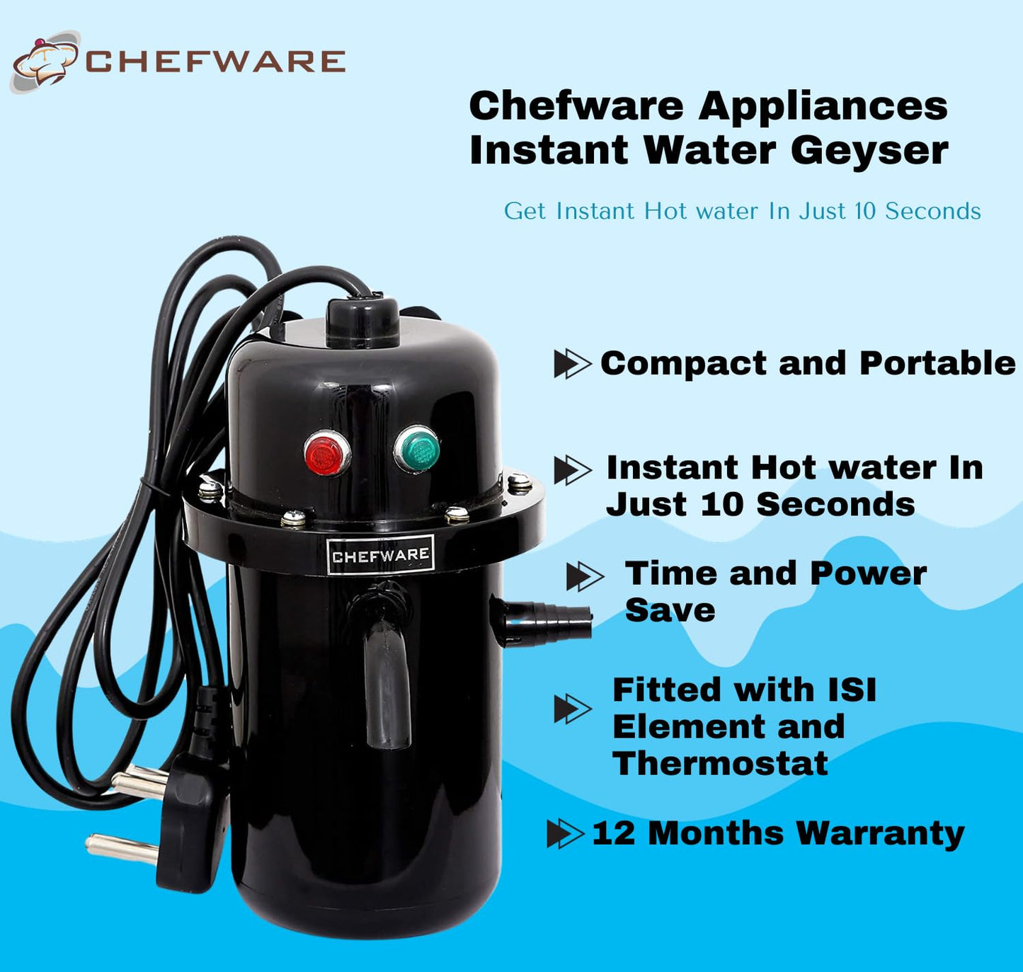 Chefware Appliances Instant portable water heater/geyser for use home, office, restaurant, labs, clinics, saloon, beauty parlor