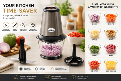 Chefware Apex Electric Food Chopper with Whisk Attachment | One-Touch Chopper