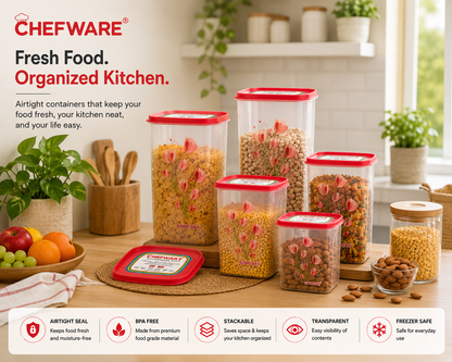 Chefware StoreX Premium Airtight Plastic Storage Container Set (5 Pieces) | BPA Free Kitchen Pantry Organizers