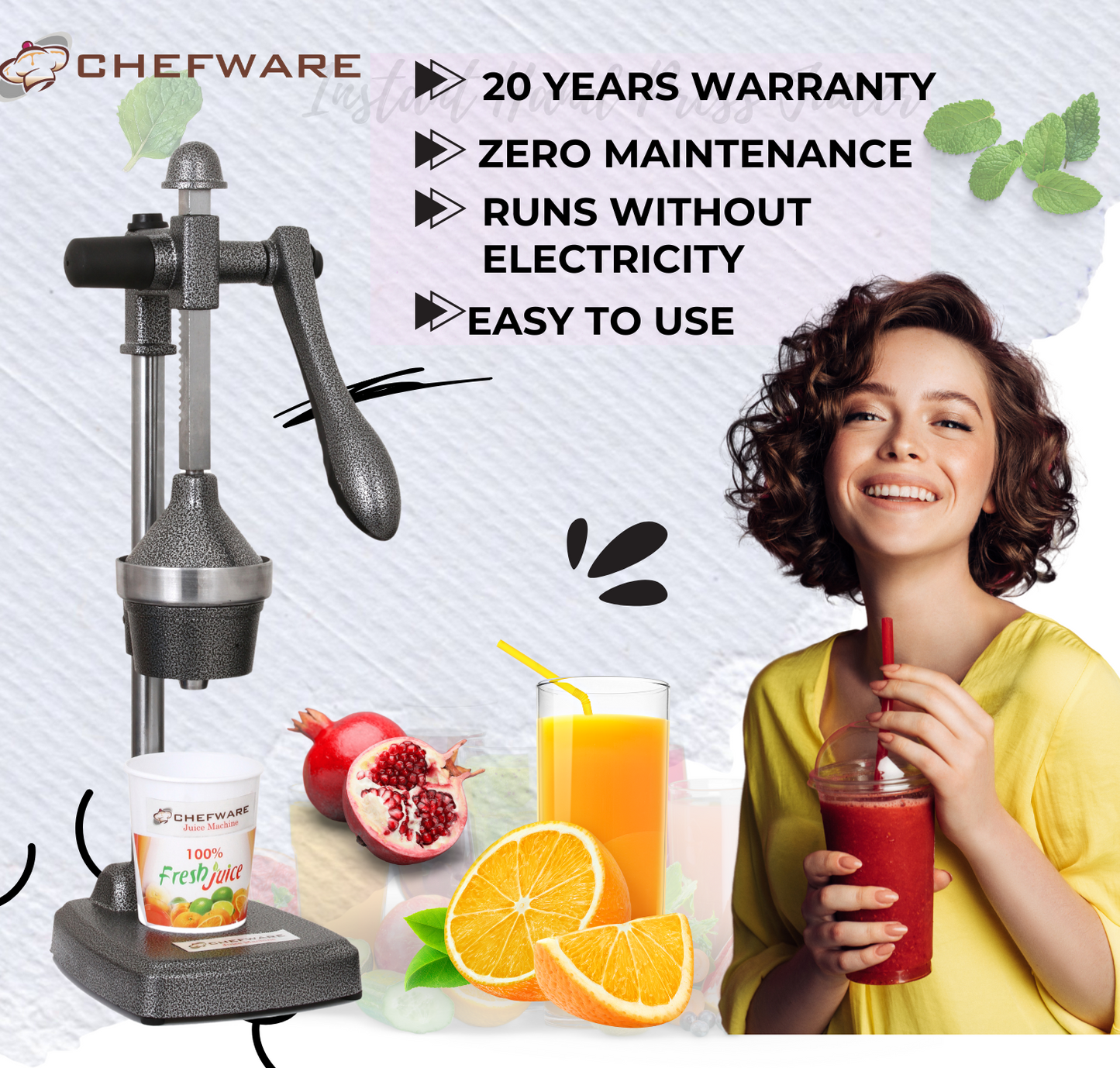 CHEFWARE Aluminum Instant Hand Press Citrus Fruits and Vegetable Juicer, Big, Black,100% Made In India (Juice Pro Antique Silver)…