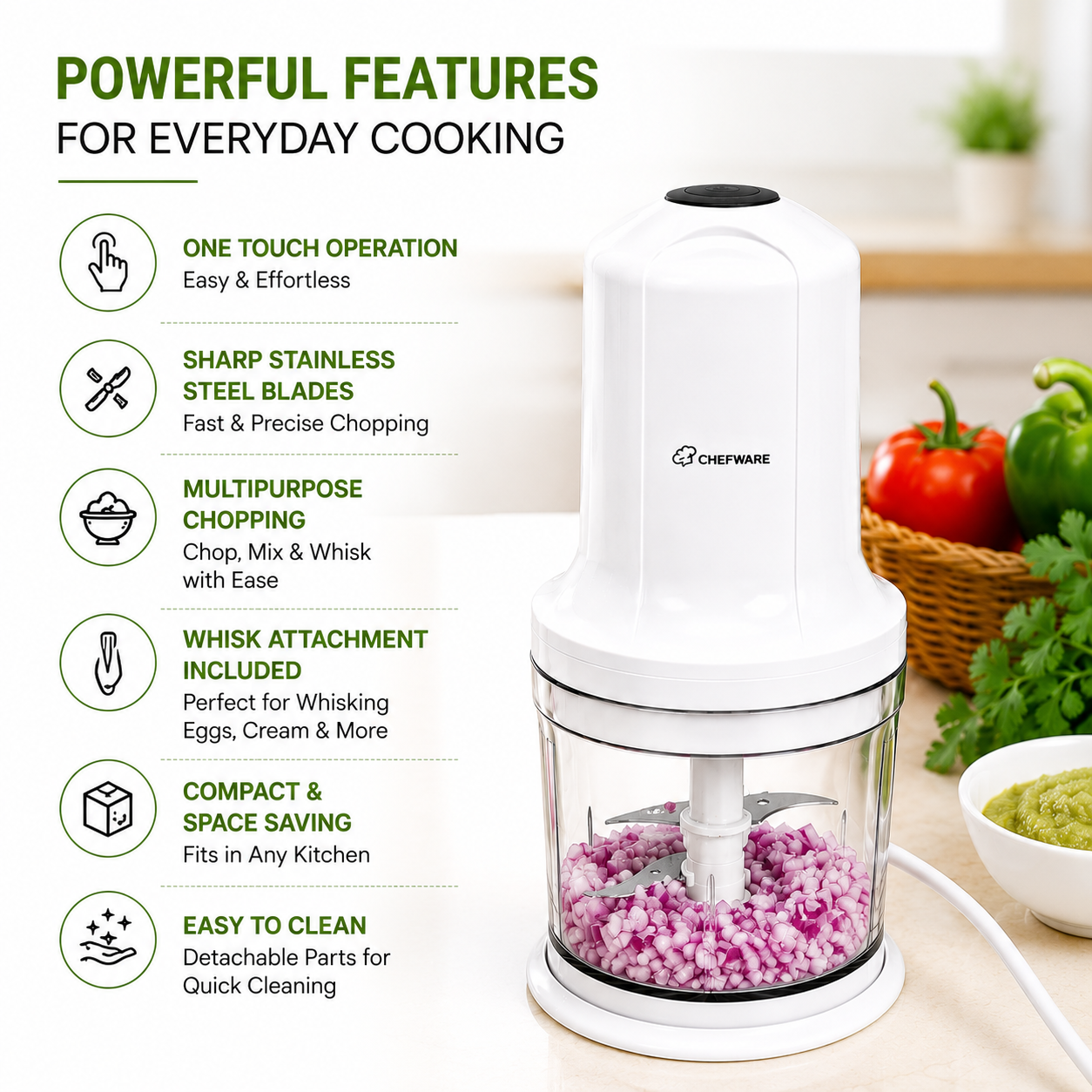 Chefware Echo Electric Food Chopper with Whisk Attachment
