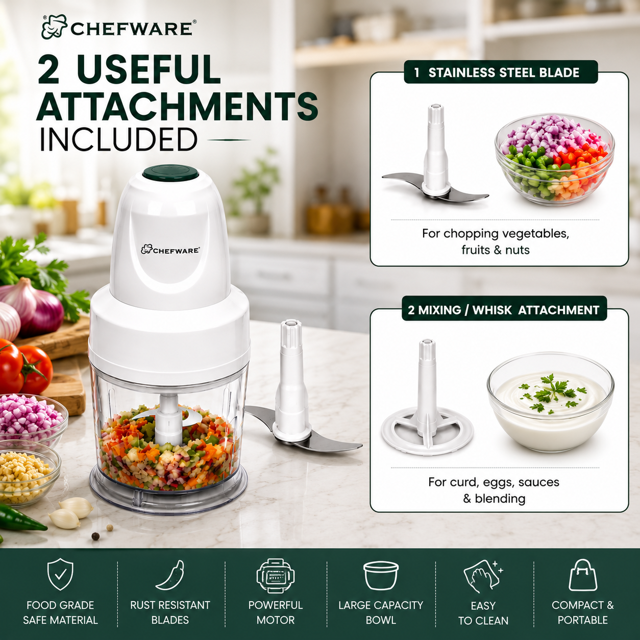 Chefware Corel One-Touch Electric Mini Chopper for Kitchen | Vegetable, Fruit & Nut Chopper