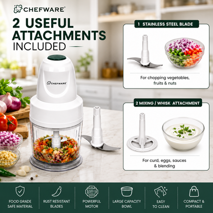 Chefware Corel One-Touch Electric Mini Chopper for Kitchen | Vegetable, Fruit & Nut Chopper