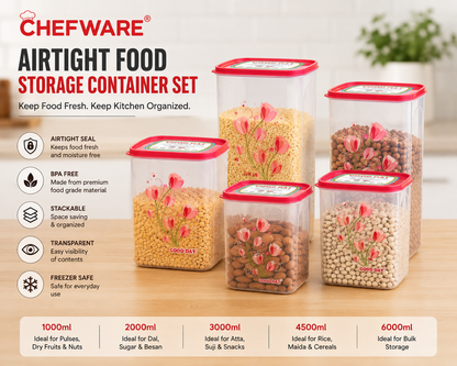 Chefware StoreX Premium Airtight Plastic Storage Container Set (5 Pieces) | BPA Free Kitchen Pantry Organizers